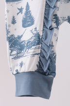 Blue christmas reindeer tree ruffle romper