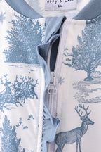 Blue christmas reindeer tree ruffle romper