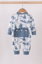 Blue christmas reindeer tree ruffle romper