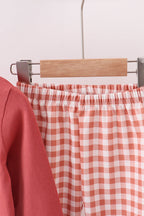 Gingham corduroy pants set