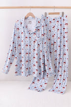 Blue santa claus bamboo dad pajamas set