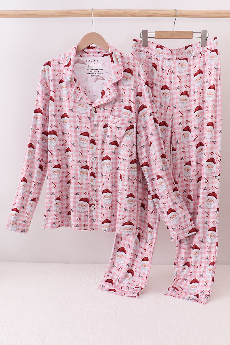 Pink santa claus bamboo mom pajamas set
