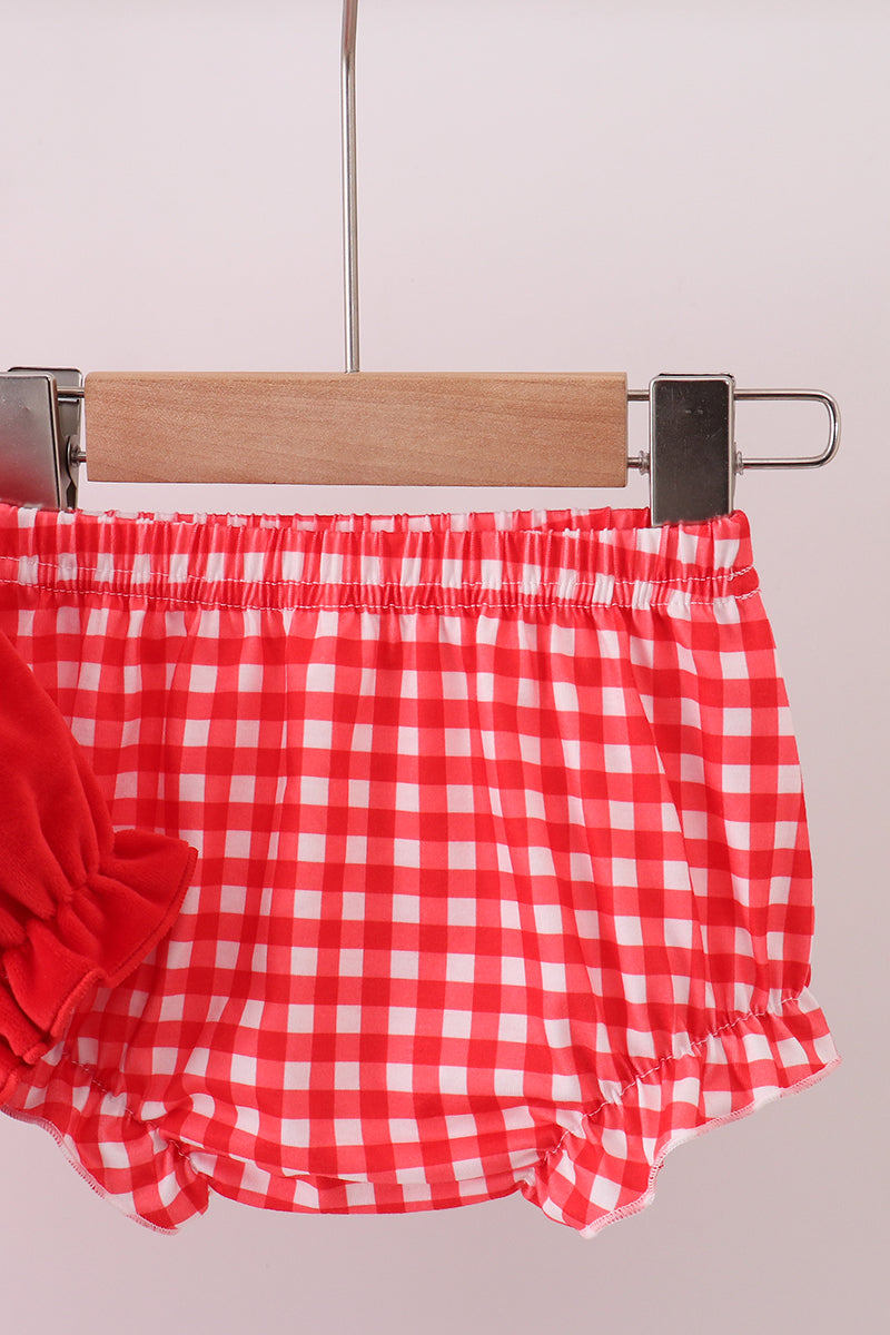 Red bow embroidery velvet bloomer set