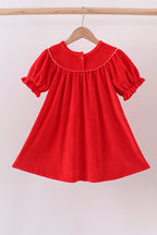 Red bow embroidery velvet dress