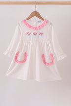 Pink Ruffle Santa Embroidery Dress