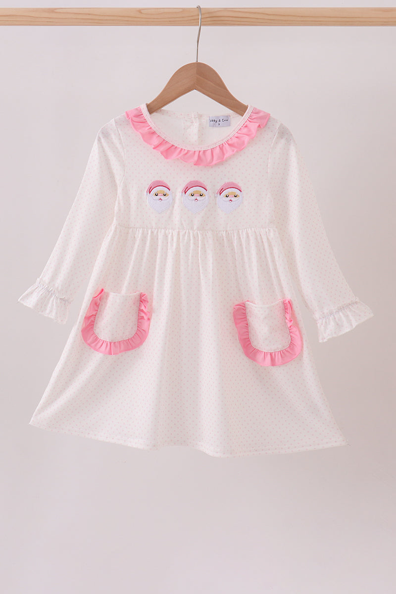 Pink Ruffle Santa Embroidery Dress