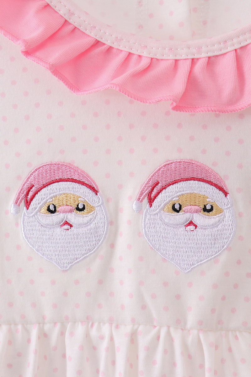 Pink Ruffle Santa Embroidery Dress