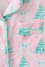 Pink Ruffle Christmas Tree Pajama Set
