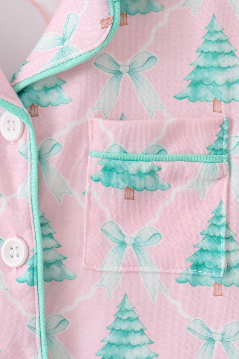 Pink Ruffle Christmas Tree Pajama Set