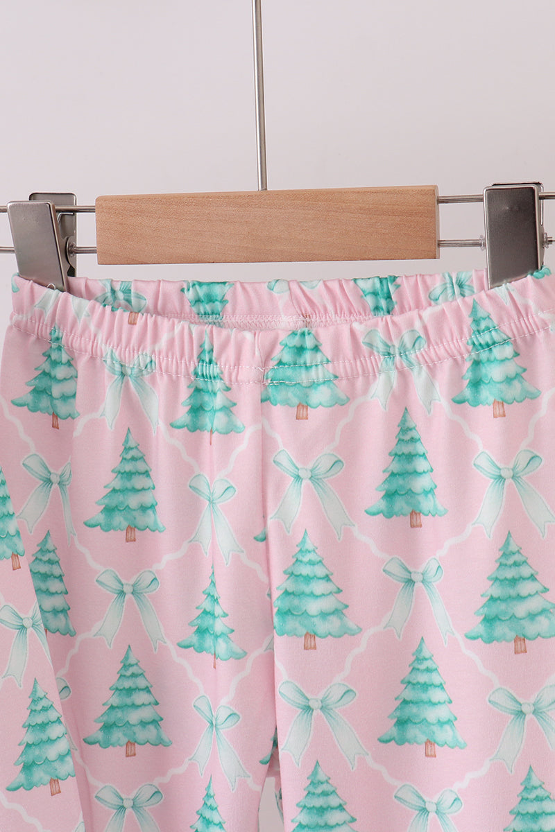Pink Ruffle Christmas Tree Pajama Set
