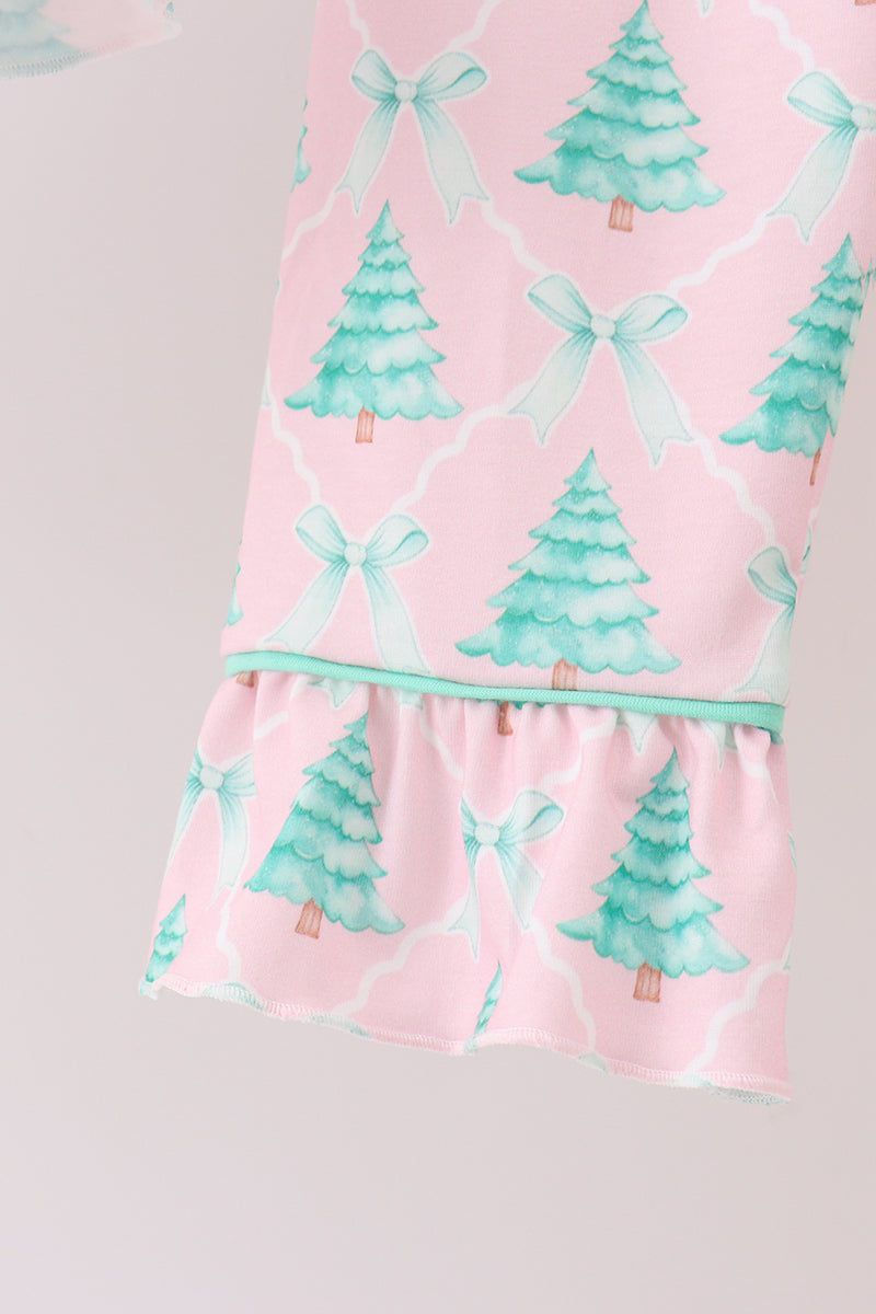 Pink Ruffle Christmas Tree Pajama Set