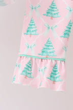 Pink Ruffle Christmas Tree Pajama Set