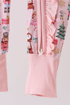 Nutcracker print bamboo ruffle zipper romper