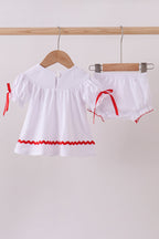 White santa claus smocked bloomer set