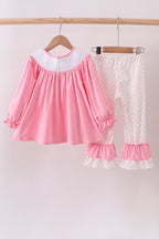 Pink christmas tree smocked ruffle pants set