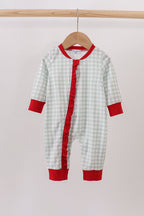 Sage ruffle gingham romper