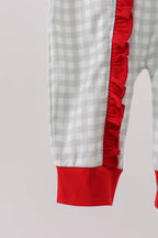 Sage ruffle gingham romper