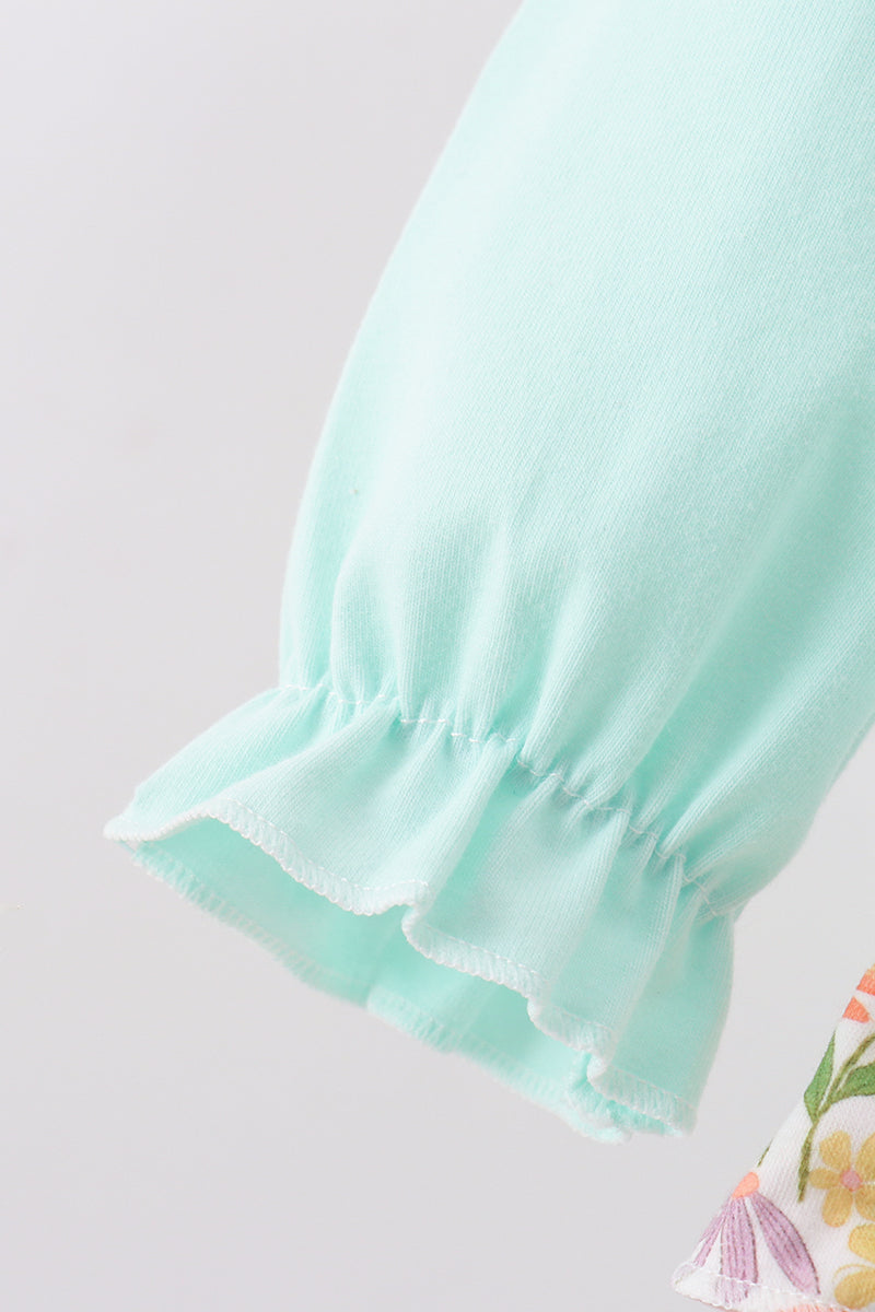 Blue bow floral applique ruffle bubble