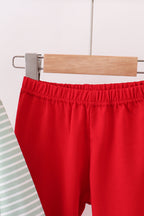 Green farm applique stripe ruffle pants set