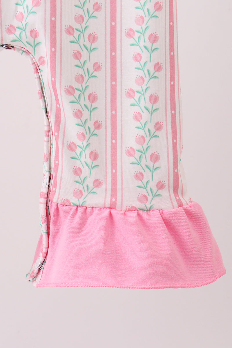 Floral tulip smocked ruffle romper