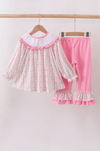 Floral tulip smocked ruffle pants set