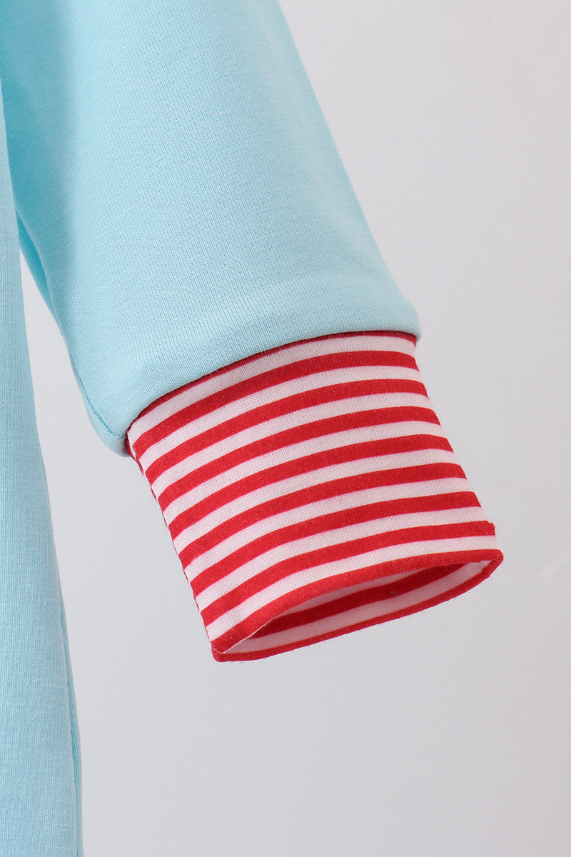 Blue vehicle emboridery romper