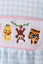 Blue animal smocked ruffle bloomer set