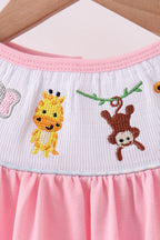 Pink animal smocked ruffle pants set