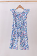 Blue floral ruffle jumpsuit