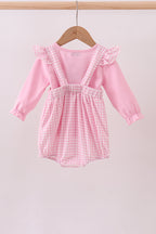 Pink cotton applique gingham 2pc set