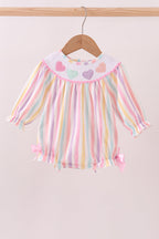 Multicolored heart smocked bow bubble