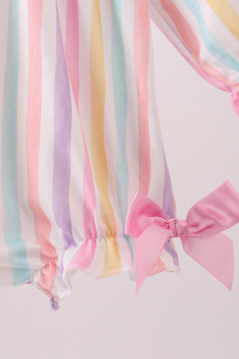 Multicolored heart smocked bow bubble