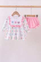 Multicolored heart smocked bloomer set