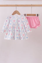 Multicolored heart smocked bloomer set