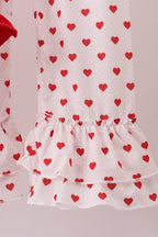 Red bow applique ruffle pants set