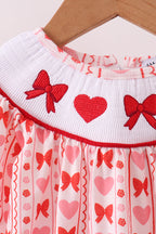 Red heart bow smocked bubble