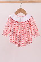Red heart bow smocked bubble