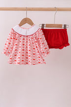 Red heart bow smocked bloomer set