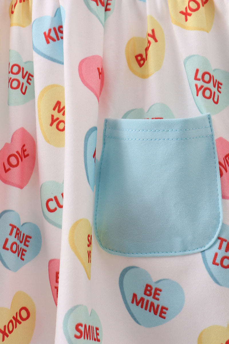 Blue heart print pocket pants set