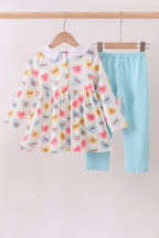 Blue heart print pocket pants set