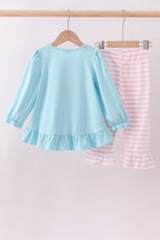 Blue truck heart applique ruffle pants set