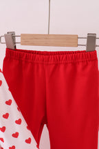 Red heart print ruffle pants set