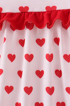 Red heart print ruffle pants set