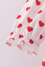 Red heart print ruffle pants set