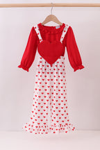 Red heart applique ruffle jumpsuit set