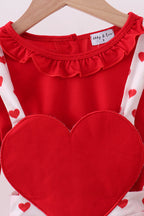 Red heart applique ruffle jumpsuit set