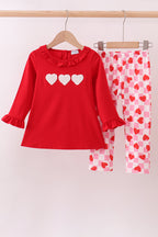 Red heart french knot ruffle pants set
