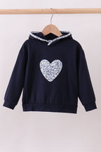 Navy heart floral applique hoodie