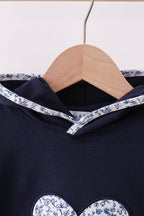 Navy heart floral applique hoodie