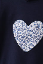 Navy heart floral applique hoodie